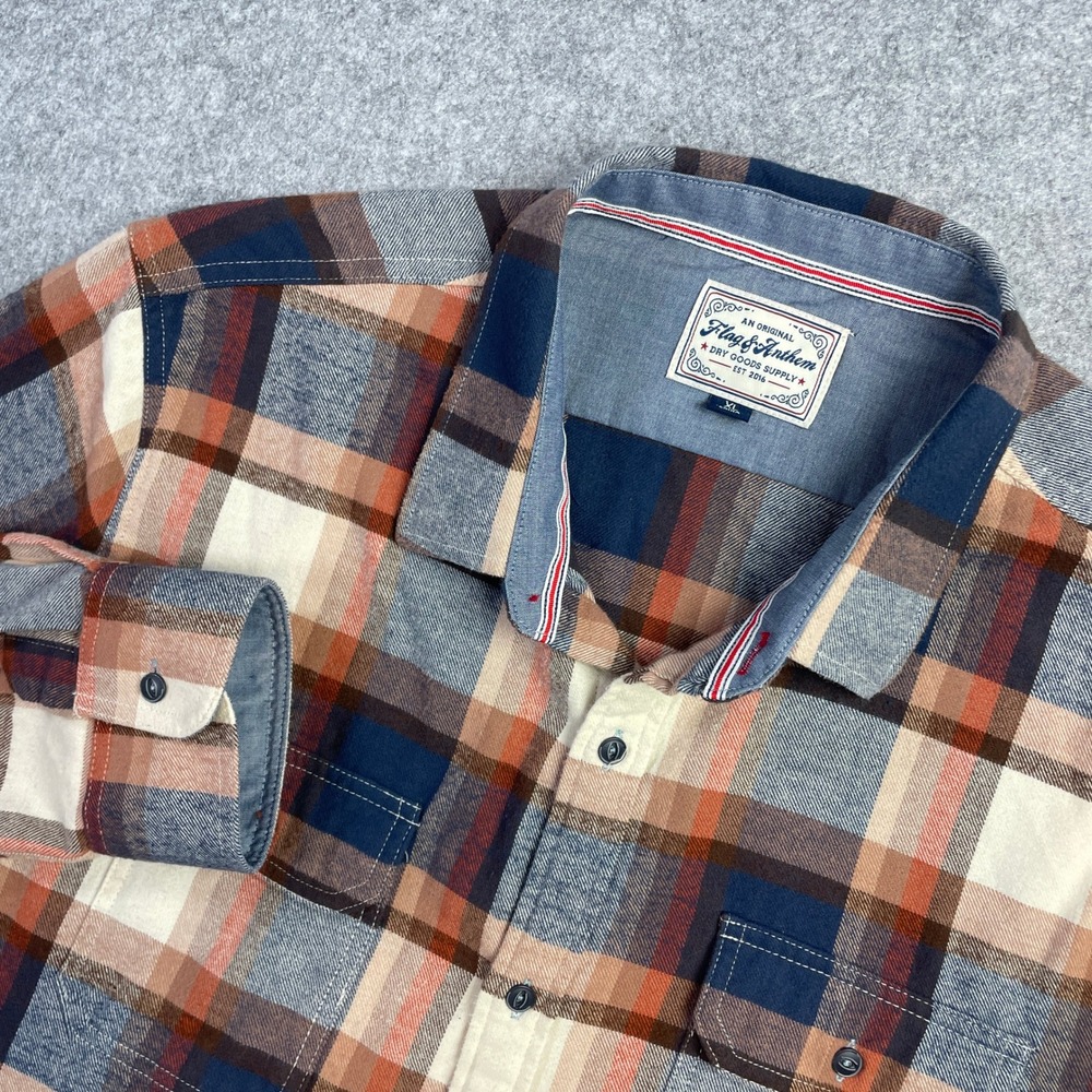 Flag and Anthem Mens Shirt XL Plaid Cotton Long Sleeve Button Down Premium